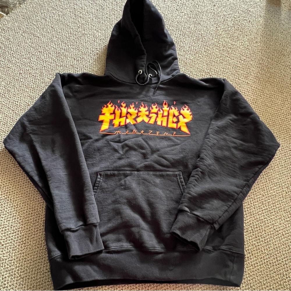 Thrasher Magazine Black Graphic Flame Hoodie Sweatshirt-small